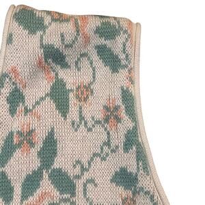 Vintage Women Large Knitted‎ Cardigan Vest Embroidered V Neck Floral Spring